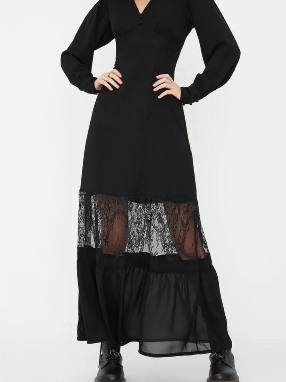 NWT Disturbia Guinevere Black Lace Maxi Dress Goth Witchy Size 8